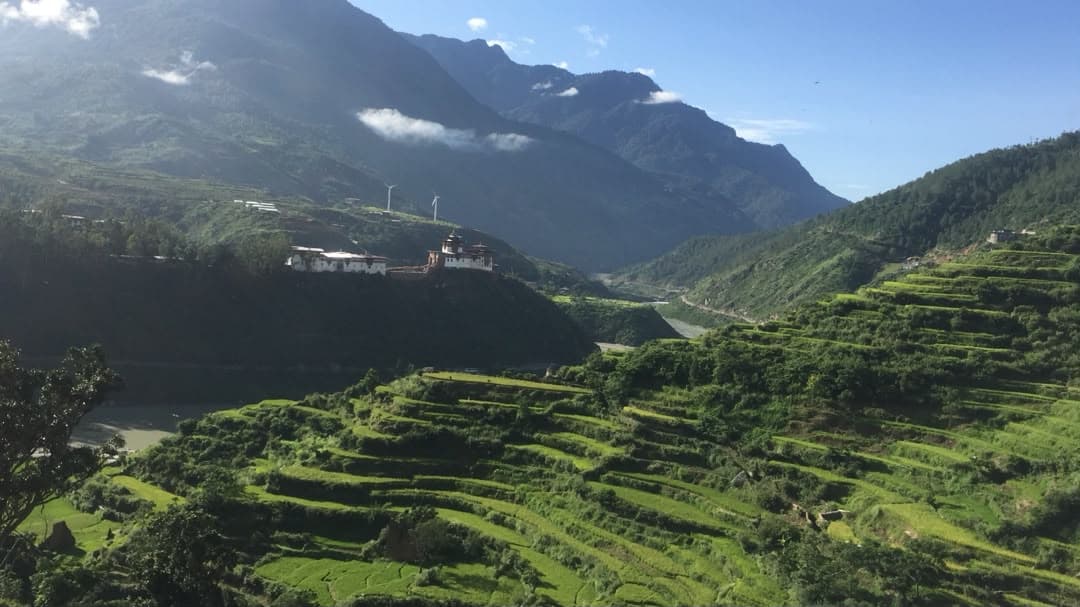 Bhutanese valley terraces and mountains